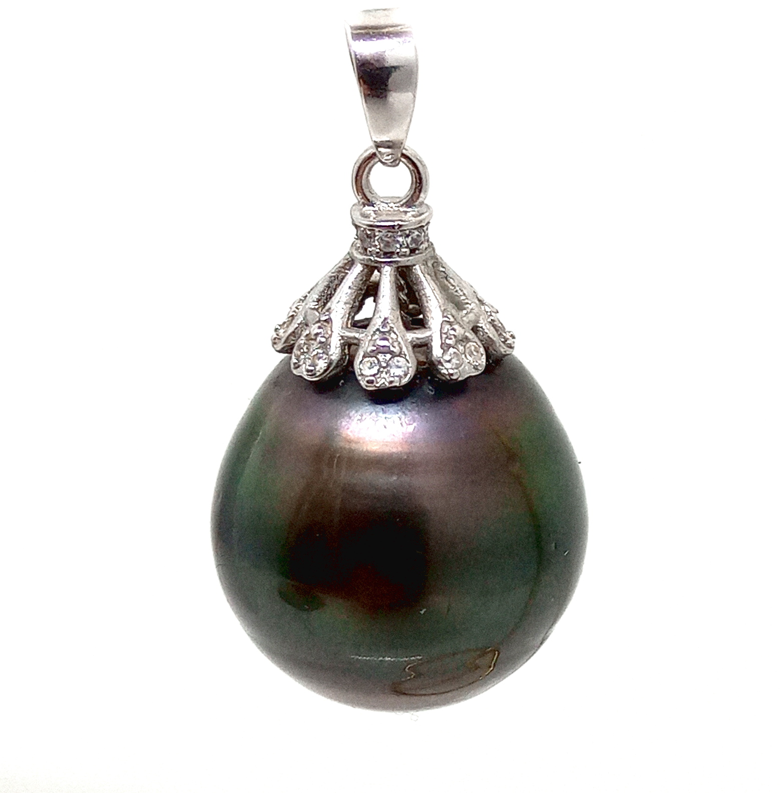 Very Big Dark Green Drop Tahitian Pearl Pendant